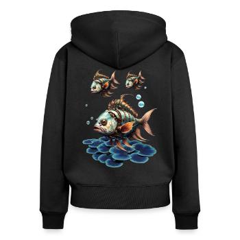 Awesome fantasy steampunk fish. - Women's Premium Organic Zip Hoodie - black - Back - Julia (174cm)