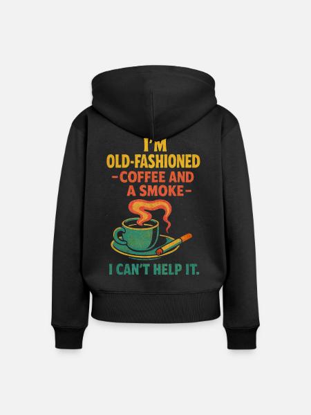 Altmodischer Kaffee und eine Zigarette - Frauen Premium Bio Zip Hoodie - Schwarz