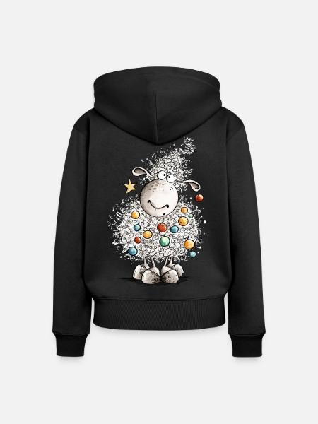 Fleece Navidad Schaf Weihnachten  - Frauen Premium Bio Zip Hoodie - Schwarz