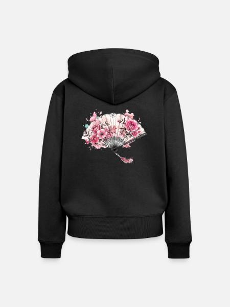 Floraler Fächer mit Aquarellblüten - Frauen Premium Bio Zip Hoodie - Schwarz