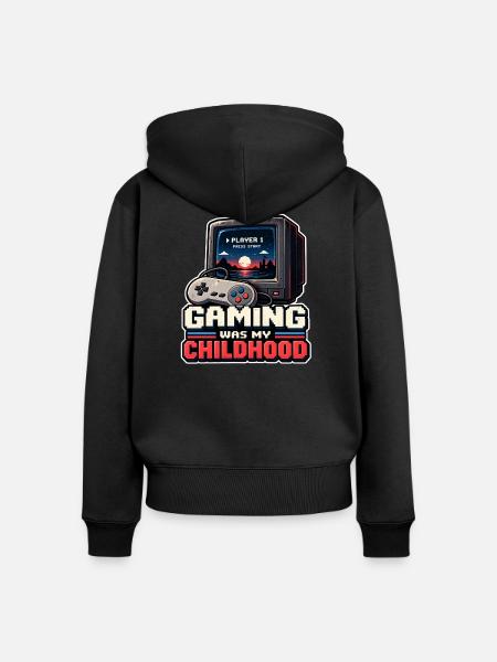 Gaming war meine Kindheit - Frauen Premium Bio Zip Hoodie - Schwarz