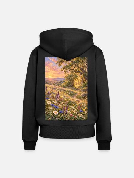 Wildblumenwiese am Waldrand - Frauen Premium Bio Zip Hoodie - Schwarz