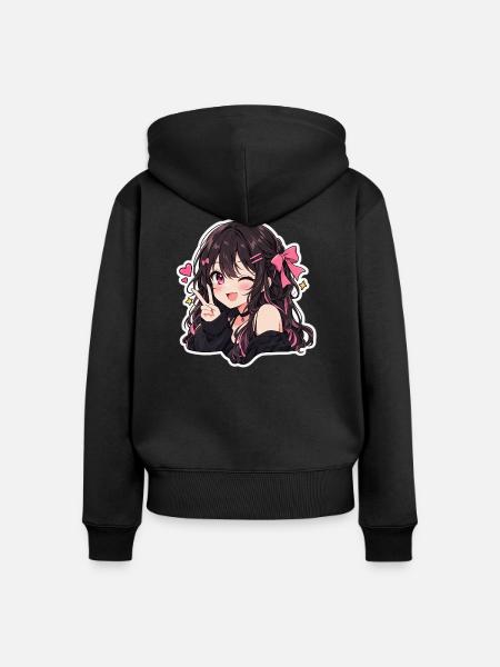 Kawaii Pink Bow Anime-Lächeln - Frauen Premium Bio Zip Hoodie - Schwarz