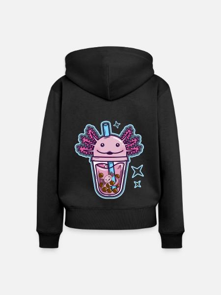 Axolotl Bubble Tee - Frauen Premium Bio Zip Hoodie - Schwarz