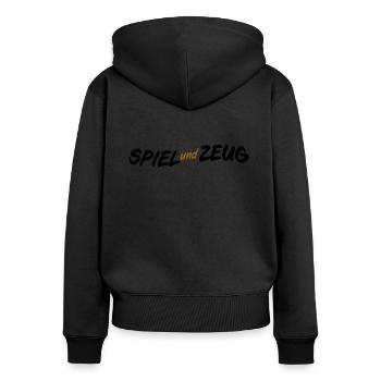 Spiel und Zeug - Frauen Premium Bio Zip Hoodie - Schwarz - Hinten - Julia (174cm)