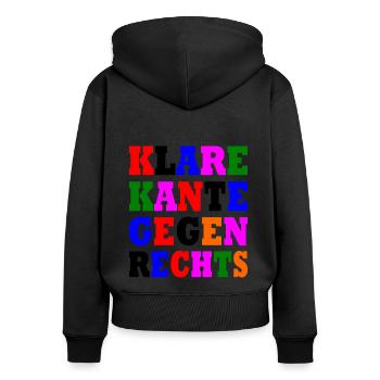 klare kante gegen rechts - Frauen Premium Bio Zip Hoodie - Schwarz - Hinten - Julia (174cm)