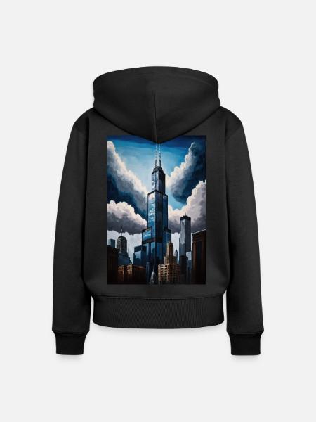 Chicago Willis Tower - Frauen Premium Bio Zip Hoodie - Schwarz