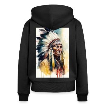 Indien - Sweat à capuche zippé Premium bio Femme - noir - Dos - Julia (174cm)