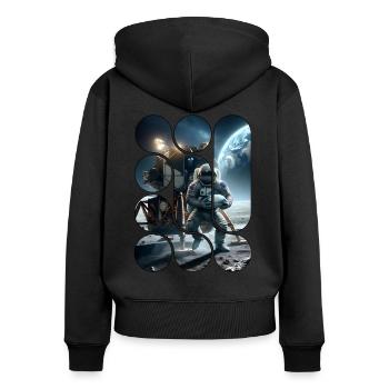 Rückkehr zum Mond - Frauen Premium Bio Zip Hoodie - Schwarz - Hinten - Julia (174cm)