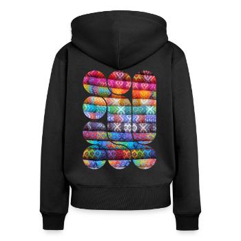 Helles gestricktes Patchwork - Frauen Premium Bio Zip Hoodie - Schwarz - Hinten - Julia (174cm)