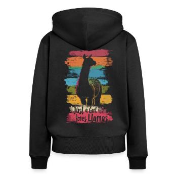 Lama Alpaga Vintage Juste une fille qui aime les lamas - Sweat à capuche zippé Premium bio Femme - noir - Dos - Julia (174cm)
