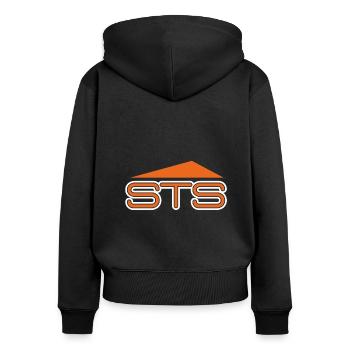 STS Logo Design - Frauen Premium Bio Zip Hoodie - Schwarz - Hinten - Julia (174cm)