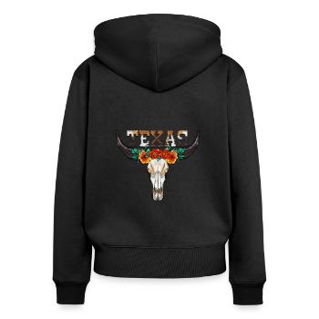 Texas Bull Skull - Frauen Premium Bio Zip Hoodie - Schwarz - Hinten - Julia (174cm)