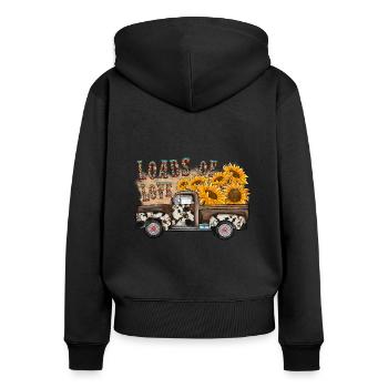 Sonnenblume Lasten der Liebe - Frauen Premium Bio Zip Hoodie - Schwarz - Hinten - Julia (174cm)