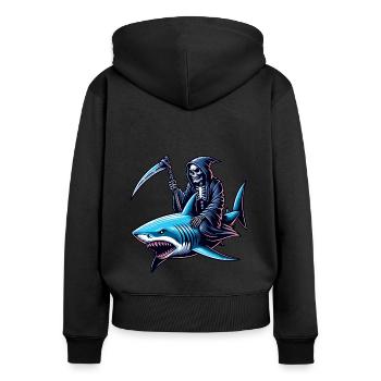 Skelett Reaper reitet auf einem Hai - Frauen Premium Bio Zip Hoodie - Schwarz - Hinten - Julia (174cm)