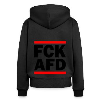 Fuck afd - Frauen Premium Bio Zip Hoodie - Schwarz - Hinten - Julia (174cm)