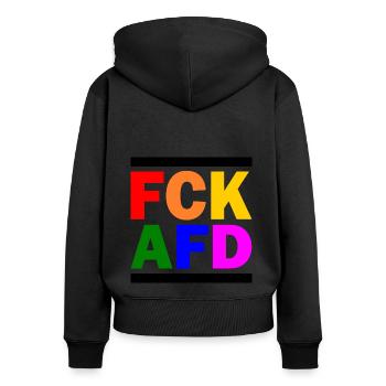 Fck afd - Frauen Premium Bio Zip Hoodie - Schwarz - Hinten - Julia (174cm)