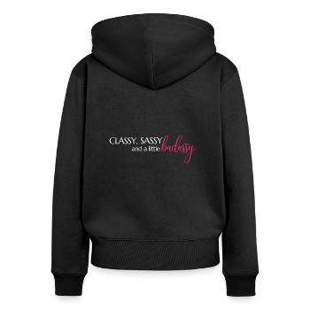 Classy, Sassy and a little badassy Mindset Spruch - Frauen Premium Bio Zip Hoodie - Schwarz - Hinten - Julia (174cm)