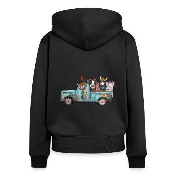 Camion turquoise d’animaux de ferme - Sweat à capuche zippé Premium bio Femme - noir - Dos - Julia (174cm)