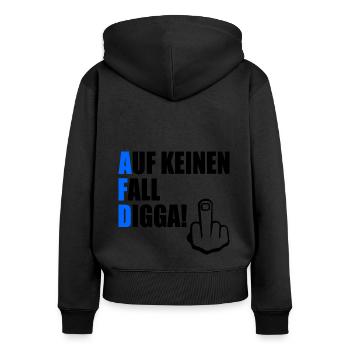 auf keinen fall digga - Frauen Premium Bio Zip Hoodie - Schwarz - Hinten - Julia (174cm)