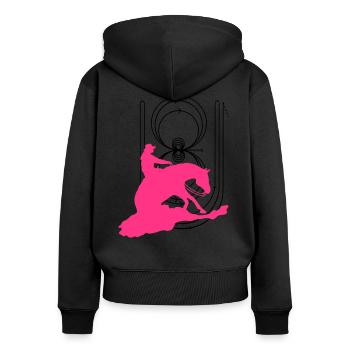 Reining Pattern Sliding Stop - Frauen Premium Bio Zip Hoodie - Schwarz - Hinten - Julia (174cm)