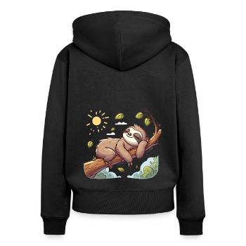 Ich muss gar nichts Faultier - Frauen Premium Bio Zip Hoodie - Schwarz - Hinten - Julia (174cm)