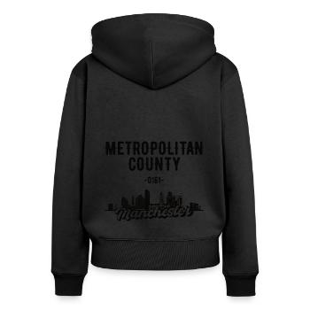 Manchester Metropolitan County Skyline Geschenk - Frauen Premium Bio Zip Hoodie - Schwarz - Hinten - Julia (174cm)