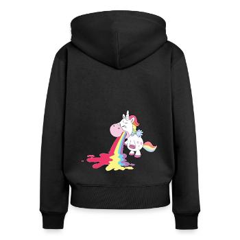 La licorne vomit l’arc-en-ciel Personnalisation - Sweat à capuche zippé Premium bio Femme - noir - Dos - Julia (174cm)