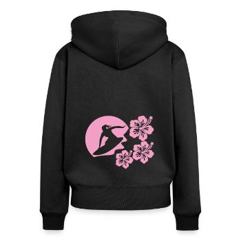 Weibliche Surferin - Frauen Premium Bio Zip Hoodie - Schwarz - Hinten - Julia (174cm)