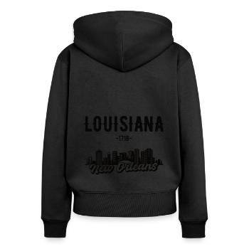 Cadeau de maison de la Nouvelle-Orléans en Louisiane - Sweat à capuche zippé Premium bio Femme - noir - Dos - Julia (174cm)