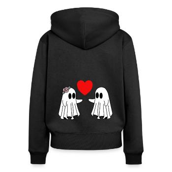 Joyeux Halloween Fantômes Amour Coeur - Sweat à capuche zippé Premium bio Femme - noir - Dos - Julia (174cm)