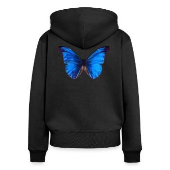 butterfly 4 (Peinture) - Sweat à capuche zippé Premium bio Femme - noir - Dos - Julia (174cm)