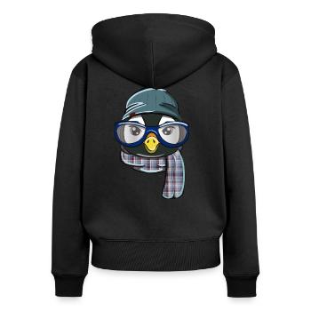 Hipster Pinguin - Frauen Premium Bio Zip Hoodie - Schwarz - Hinten - Julia (174cm)