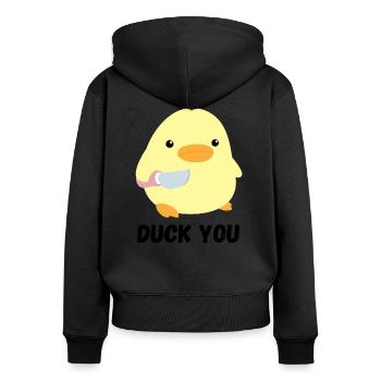 Duck you cute duck with knife meme chicken gift - Women's Premium Organic Zip Hoodie - black - Back - Julia (174cm)