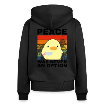 Peace Option Ente mit Messer Meme Lustiger Spruch - Frauen Premium Bio Zip Hoodie - Schwarz - Hinten - Julia (174cm)