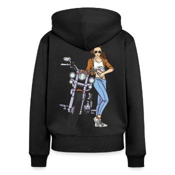 Motocycliste Motard Femme Bikergirl Moto Femme - Sweat à capuche zippé Premium bio Femme - noir - Dos - Julia (174cm)
