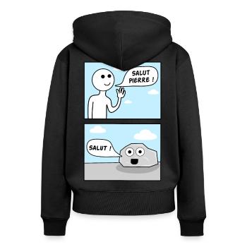 Hallo Peter! Steinwortspiel - Frauen Premium Bio Zip Hoodie - Schwarz - Hinten - Julia (174cm)