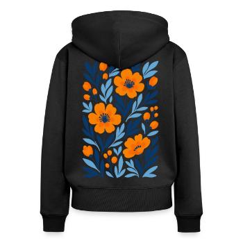 Fleurs graphiques - Design floral moderne - Sweat à capuche zippé Premium bio Femme - noir - Dos - Julia (174cm)