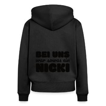 DDR Nicki Spruch Geschenkidee - Frauen Premium Bio Zip Hoodie - Schwarz - Hinten - Julia (174cm)