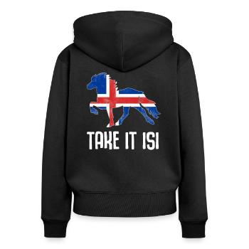 Isi Islandpferd Pony Islandpferde Spruch Geschenk - Frauen Premium Bio Zip Hoodie - Schwarz - Hinten - Julia (174cm)