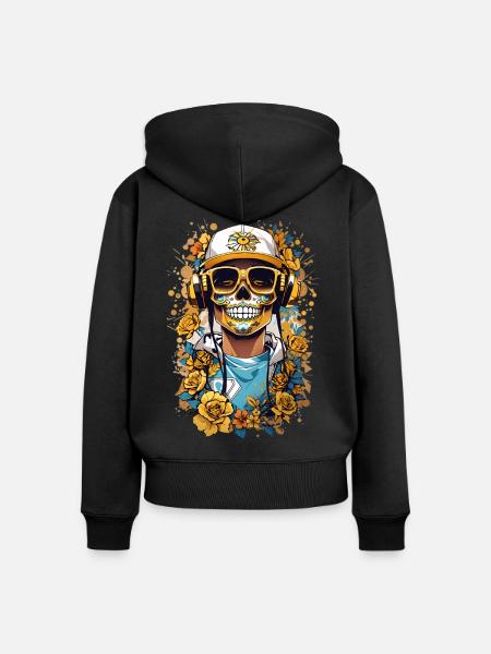 Goldene Zucker Schädel - Frauen Premium Bio Zip Hoodie - Schwarz