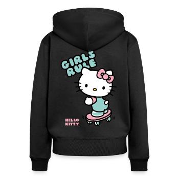 Hello Kitty Auf Einem Skateboard Mit Girls Rule - Frauen Premium Bio Zip Hoodie - Schwarz - Hinten - Julia (174cm)