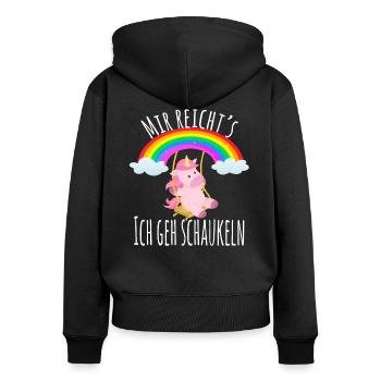 Mir reichts ich geh schaukeln süßes Einhorn - Frauen Premium Bio Zip Hoodie - Schwarz - Hinten - Julia (174cm)