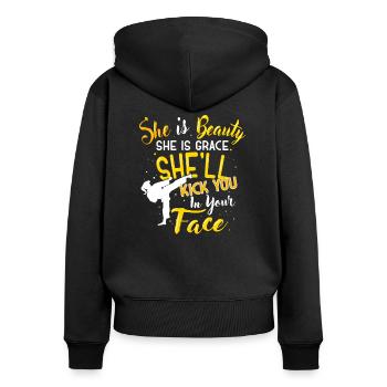 Chemise de taekwondo drôle de fille de karaté - Sweat à capuche zippé Premium bio Femme - noir - Dos - Julia (174cm)