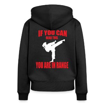 Lustiger Karate Taekwondo Kickboxing Girl Spruch - Frauen Premium Bio Zip Hoodie - Schwarz - Hinten - Julia (174cm)