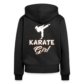 Karate Girl - Frauen Premium Bio Zip Hoodie - Schwarz - Hinten - Julia (174cm)