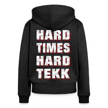 Hardtekk - Frauen Premium Bio Zip Hoodie - Schwarz - Hinten - Julia (174cm)