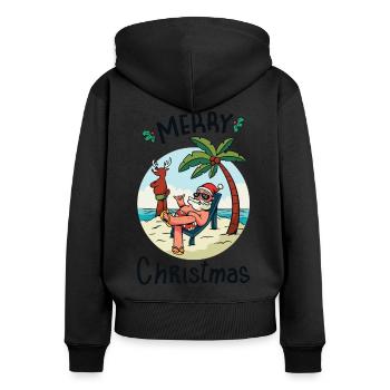 Noël en juillet - Sweat à capuche zippé Premium bio Femme - noir - Dos - Julia (174cm)
