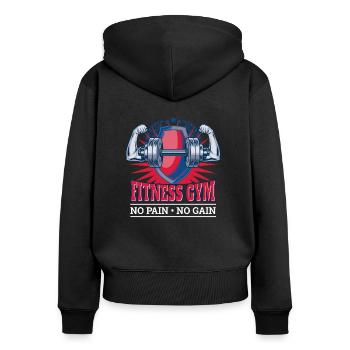 fitness gym power sport - Sweat à capuche zippé Premium bio Femme - noir - Dos - Julia (174cm)
