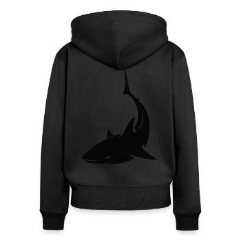 Hai Shark - Frauen Premium Bio Zip Hoodie - Schwarz - Hinten - Julia (174cm)